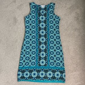 Charter Club Teal and Black Geometric Midi Dress - LIKE NEW